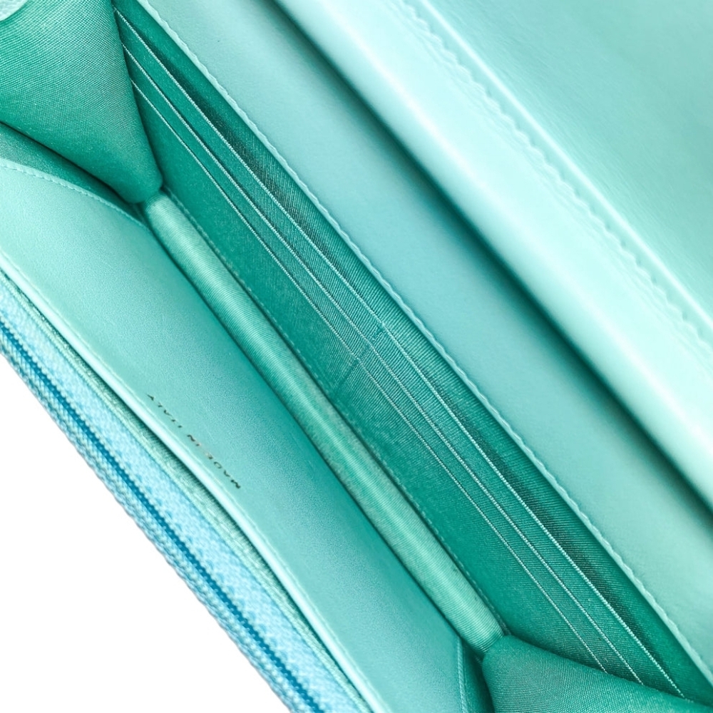VERY RARE!!! New! Chanel CC Tiffany Blue Boy Wallet on Chain Mini BAG Teal Mint - Picture 9 of 15